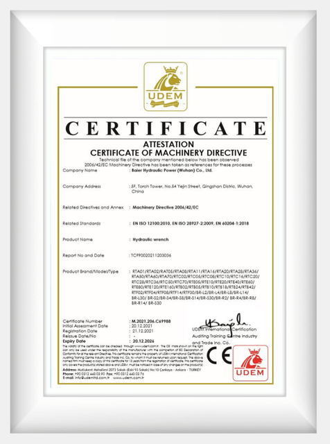 Certificado de llave dinamométrica eléctrica