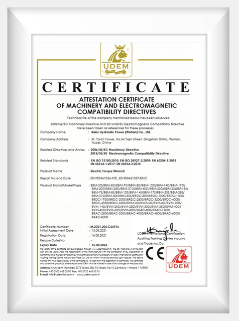 Certificado de llave dinamométrica eléctrica