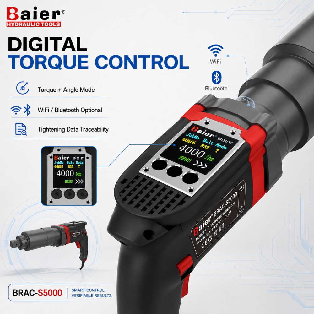 Llave dinamométrica eléctrica enchufable BRAC-S5000 con motor Metabo para montaje de turbinas eólicas