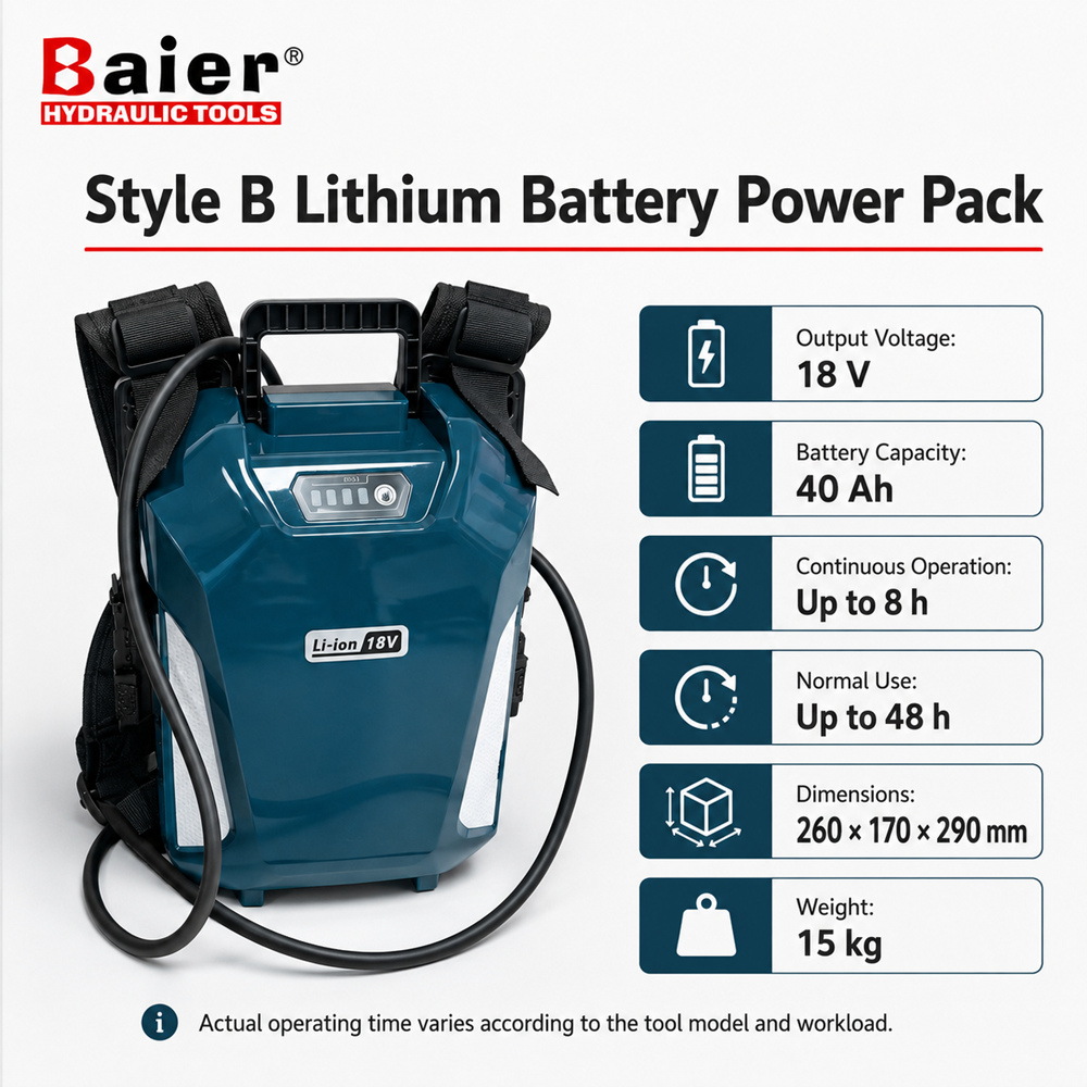 Unidad de alimentación de batería de litio de mochila de 18 V y 40 Ah para llaves dinamométricas inalámbricas Baier