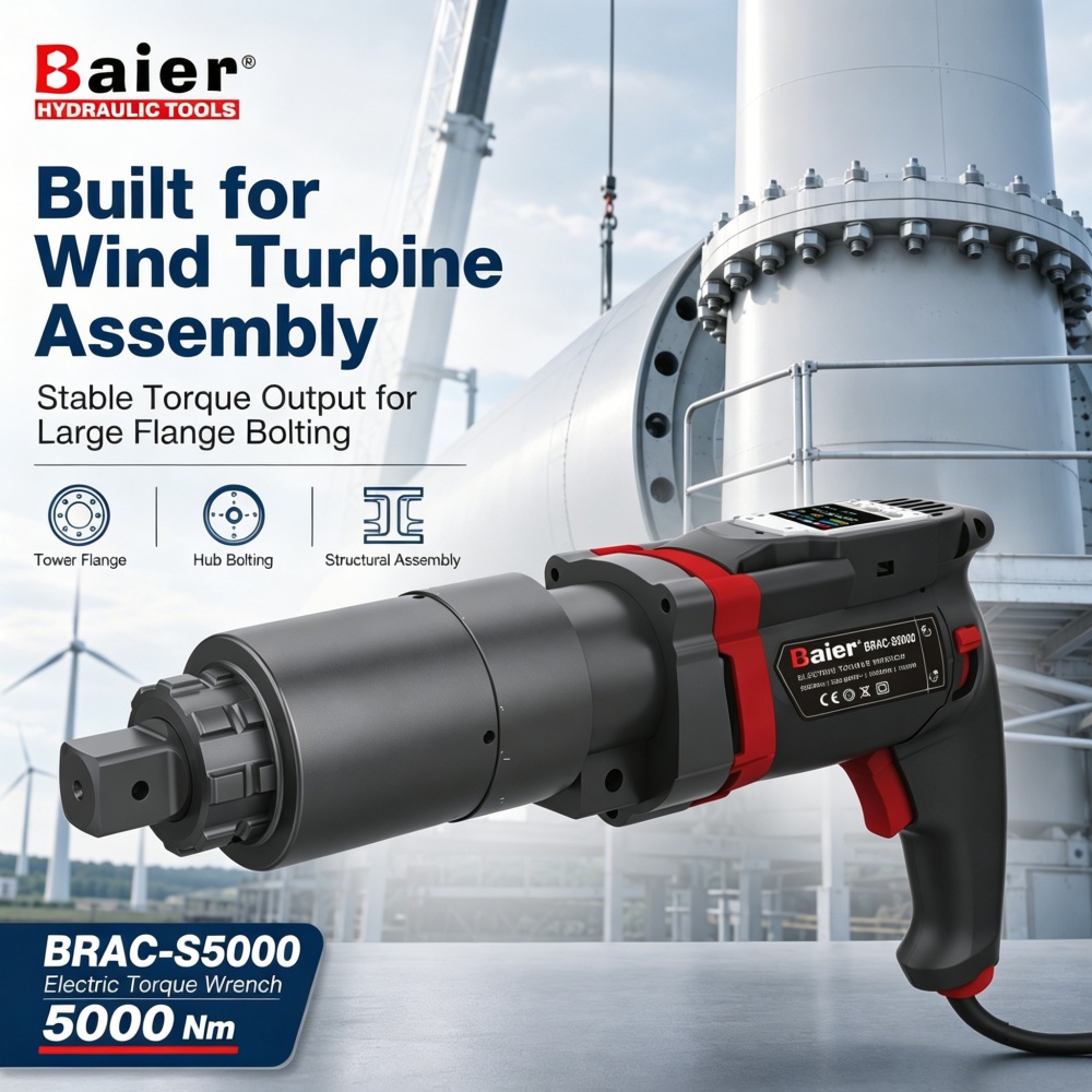 Llave dinamométrica eléctrica enchufable BRAC-S5000 con motor Metabo para montaje de turbinas eólicas